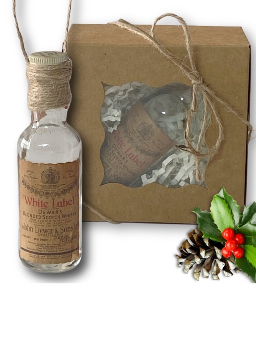Dewar's White Label Scotch Whisky Artisan Vintage Glass Bottle Ornament